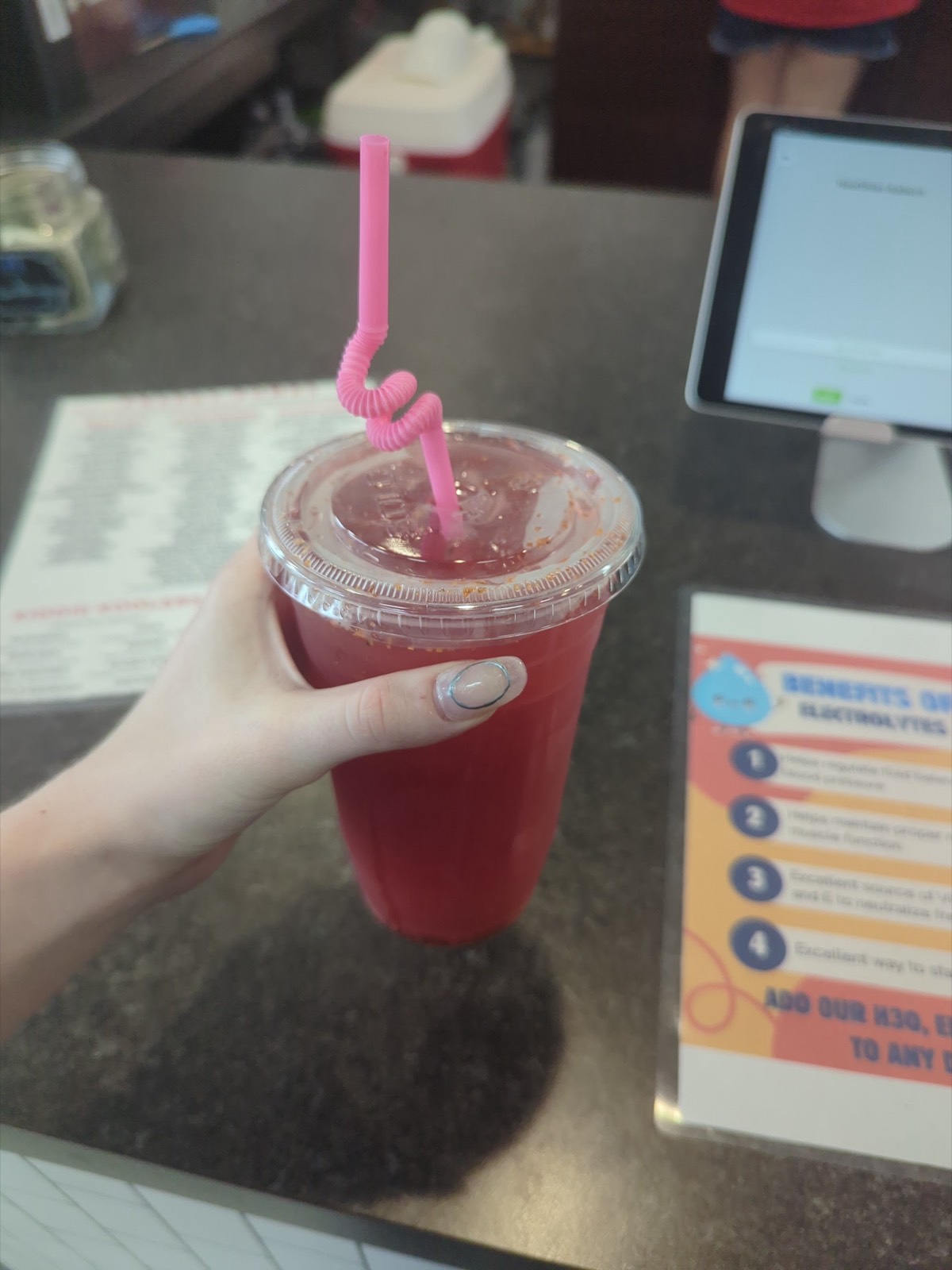 Mexican candy drink with a chamoy rim